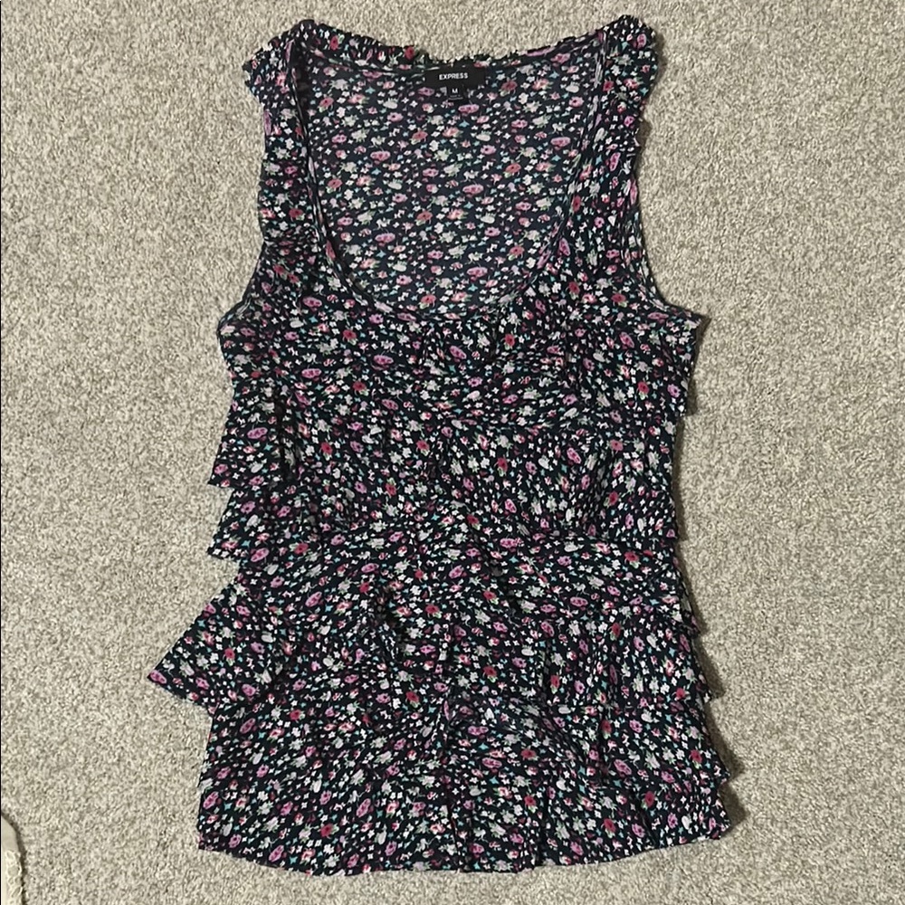 Express Navy Blue Ruffled Sleeveless Blouse